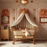 Camera elegantă pentru fetițe cu un pătuț regal