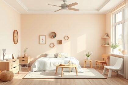 Cameră de copil decorată conform principiilor Feng Shui, cu nuanțe pastel.