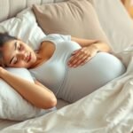 Femeie însărcinată dormind confortabil pe partea stângă în pat