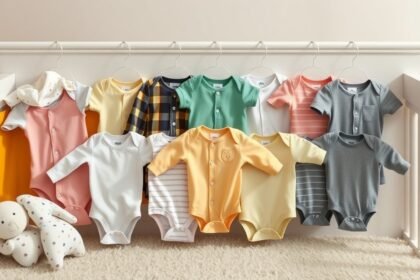 Body-uri pentru nou-născuți în diverse culori și modele.