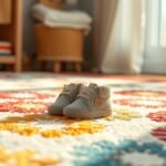 Încălțăminte pentru bebeluși pe un covor colorat