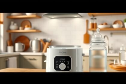 Sterilizator și încălzitor de biberoane în bucătărie modernă