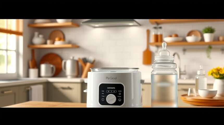 Sterilizator și încălzitor de biberoane în bucătărie modernă