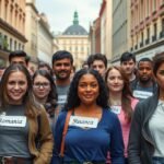 Oameni zâmbind pe o stradă din România, purtând nume românești vechi.