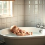 Bebelus in cada, bucurandu-se de prima baita intr-un mediu sigur