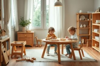 Copii care aplică principiile Montessori în camera lor de joacă