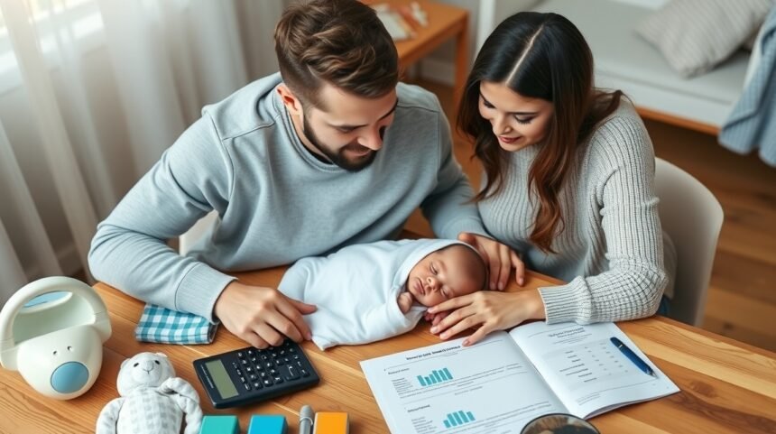 Părinți discutând bugetul pentru primul an de viață al bebelușului