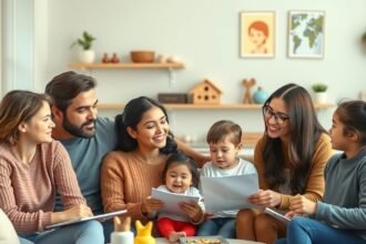 Familii care discută despre alegerea unui Bona sau creșa pentru copii