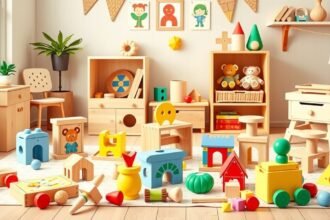 Camera de joacă cu jucării Montessori pentru copii între 1-3 ani