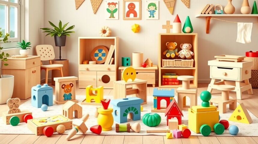 Camera de joacă cu jucării Montessori pentru copii între 1-3 ani