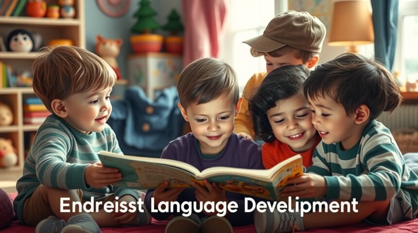 Copii citind o carte și interacționând prin povestiri