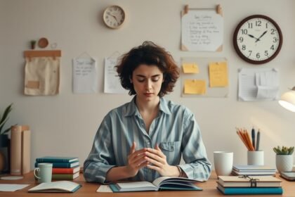 Femeie pregătindu-se pentru întoarcerea la serviciu, în birou organizat.