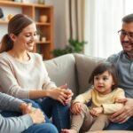 Familie discutând despre limite sănătoase și comunicare eficientă.