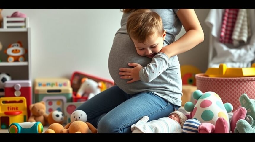 Cum pregătim copilul pentru venirea unui nou frate sau a unei surori 1 Copil îmbrățișând burtica mamei în așteptarea unui frate sau surori