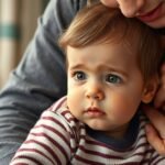 Băiețel cu expresie îngrijorată în brațele mamei, discutând despre anxietatea de separare.